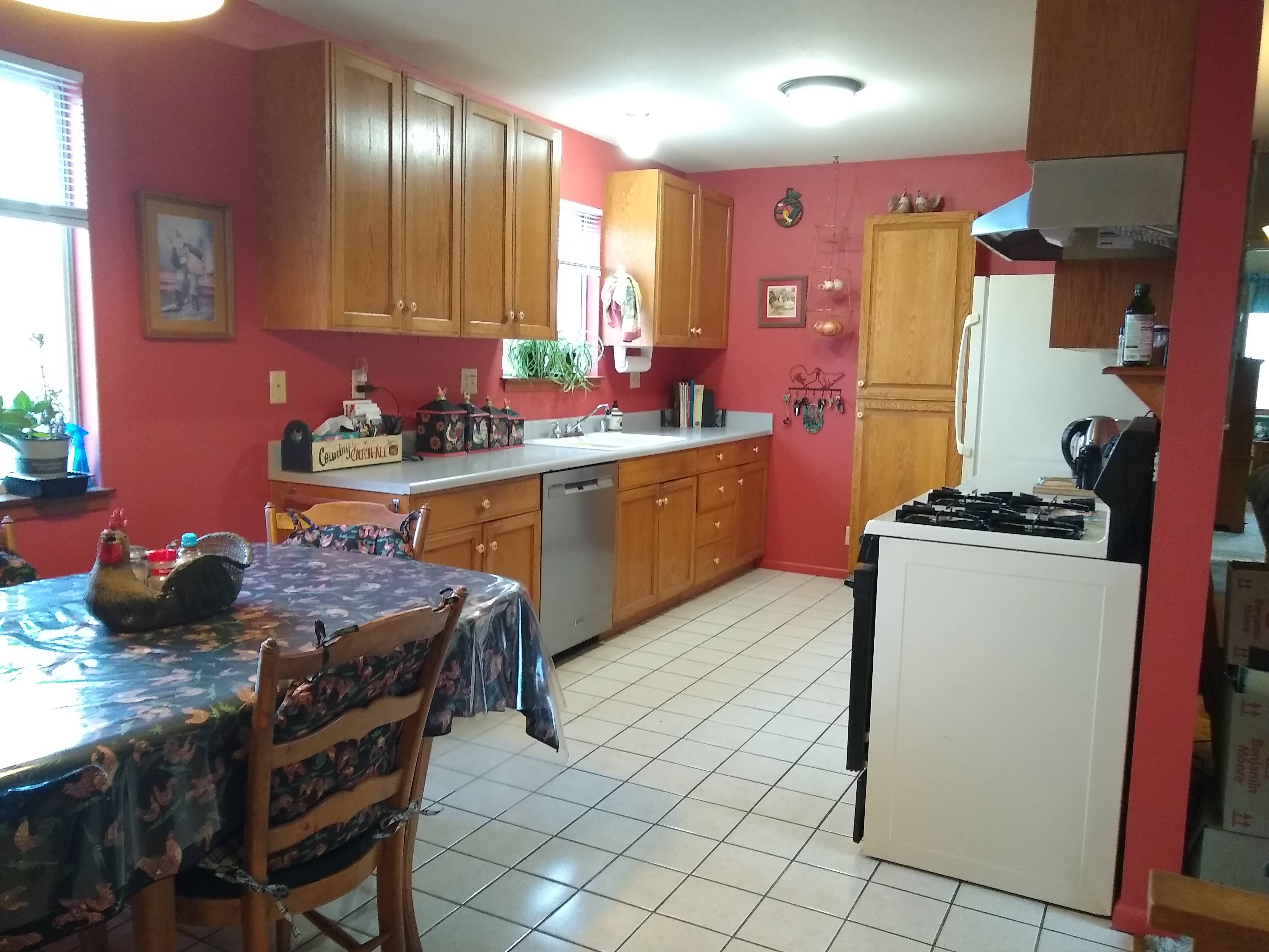 red farmhouse kitchen