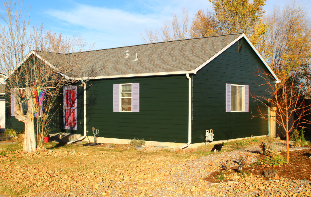 green exterior siding repair and repaint