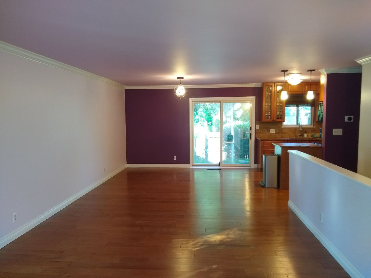 purple galley kitchen